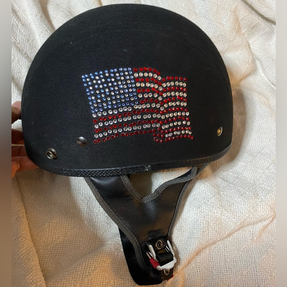 Vega XTS Rhinestone Flag Graphic Half Helmet (Red/White/Blue PLEASE READ